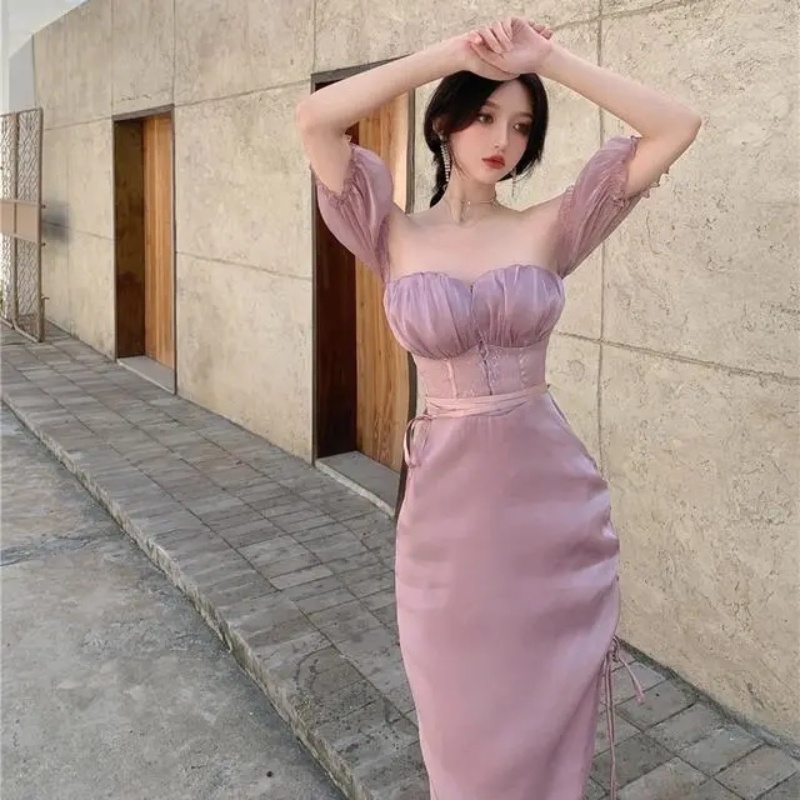 Đầm Trễ Vai Tay Phồng Thời Trang Mùa Hè Pháp Quyến Rũ Cho Nữ