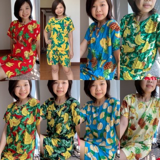 Bộ tole thái quần đùi hoạ tiết trái cây