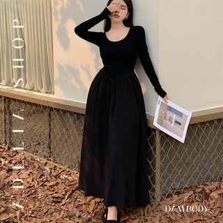 Đầm Tiểu Thư Cổ Điển Dài Tay Dáng Xòe DL3 Phong Cách Hepburn Kiểu Pháp Màu Đen Sang Chảnh Hàng Quảng Châu