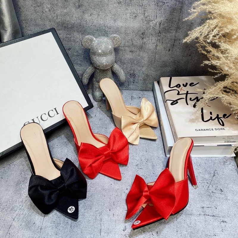 giày guốc nhọn bản nơ 9cm siêu xinh siêu hót