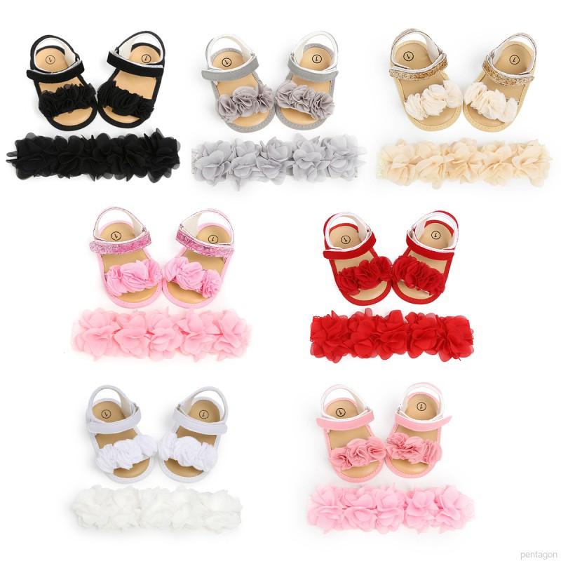 Set 2 Đôi Giày Sandal + Băng Đô Hoa Dễ Thương Cho Bé Gái
