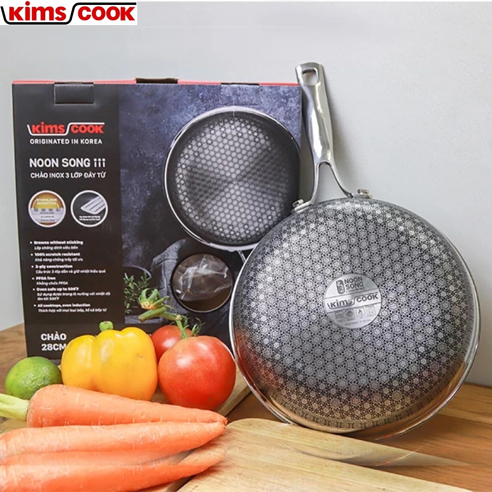 Chảo sâu Noon Song inox 3 lớp đáy từ chống dính 2 mặt KIMS COOK 28cm - N228M