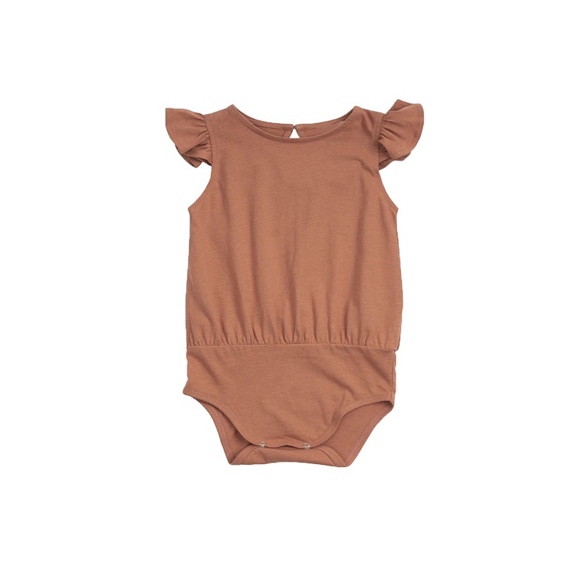 Bộ Áo Liền Quần Tay Bay Vải Cotton Màu Sắc Đơn Giản Thời Trang Mùa Hè Cho Bé