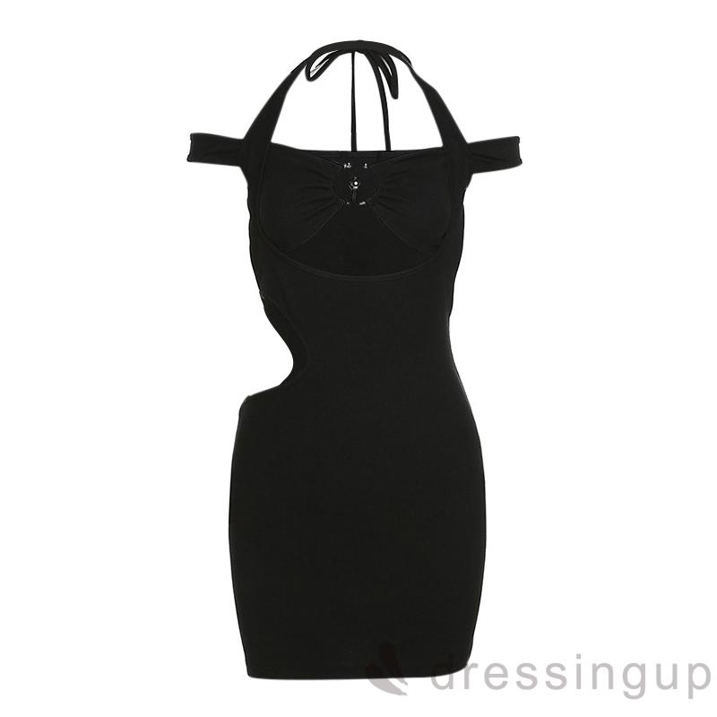 Đầm Ngắn Cổ Chữ V Màu Trơn Lưng Cao Thời Trang Cho Nữ