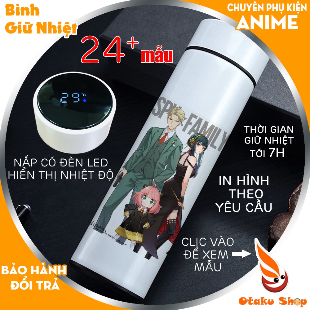 Bình giữ nhiệt Anime Spy X Family Inox 304 nắp có đèn LED hiển thị nhiệt độ nước có thể in theo yêu cầu hình Game