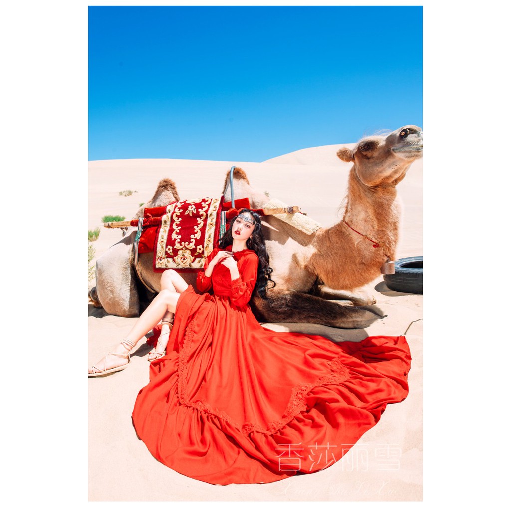 Đầm Đỏ Boho Maxi có nón - MUOJ - Phong Cách Bohemain - Hàng Cao Cấp -