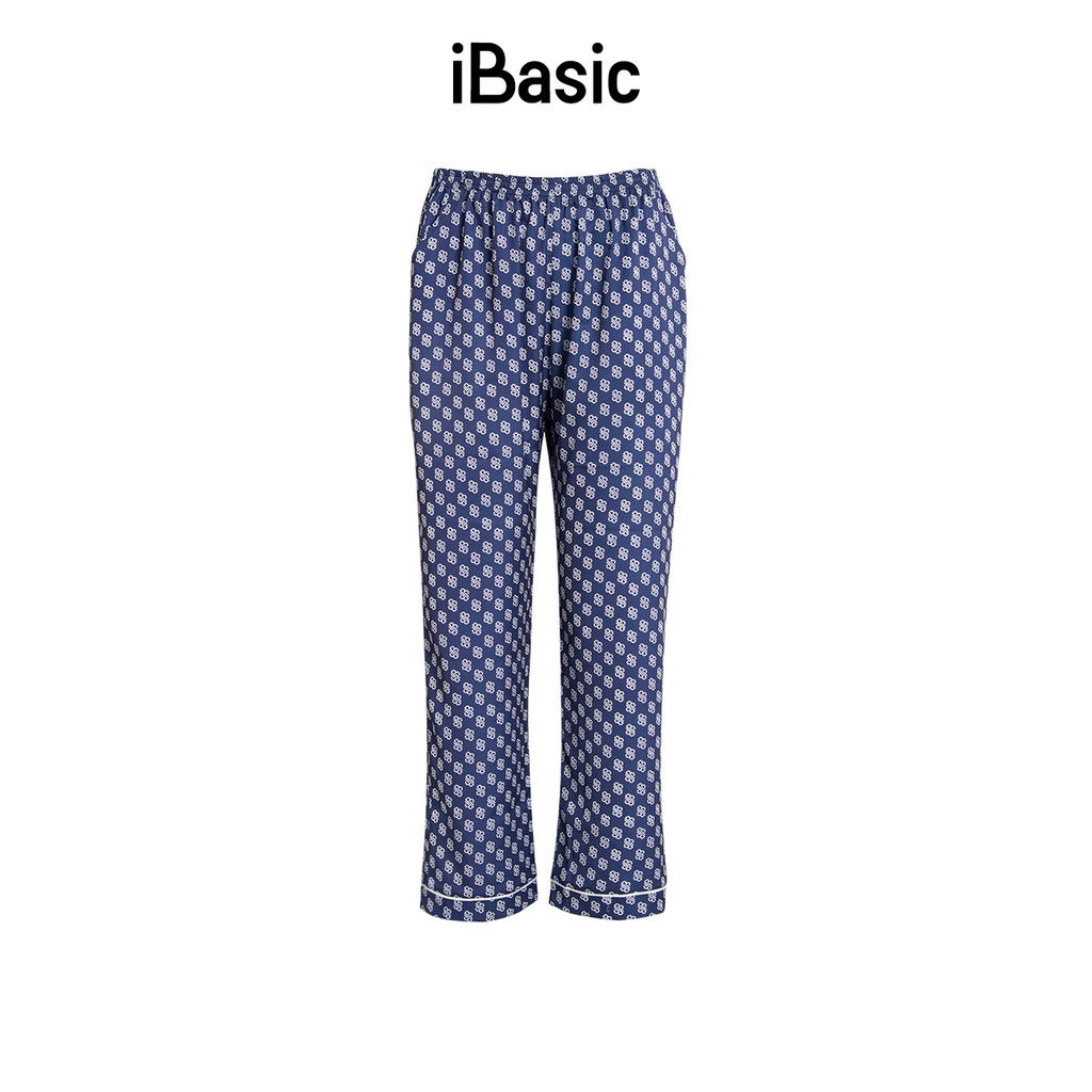 Quần dài pyjama lụa Satin ngắn hoạ tiết icon iBasic HOMW029B
