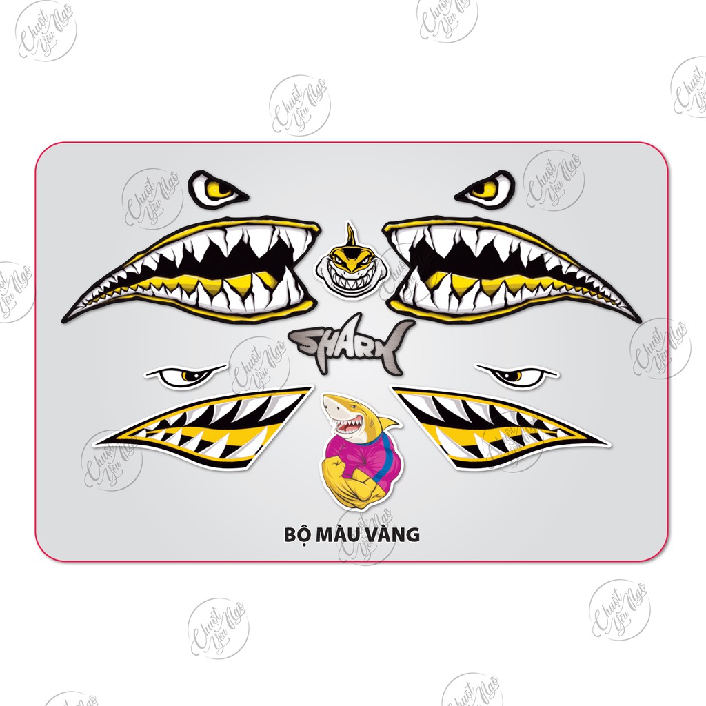 BigShark - Bộ tem hàm cá mập nhám nhiều màu decal chống nước dán xe laptop