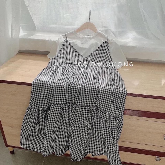 Váy baby don kẻ+ áo trắng trơn HSU1 | BigBuy360 - bigbuy360.vn