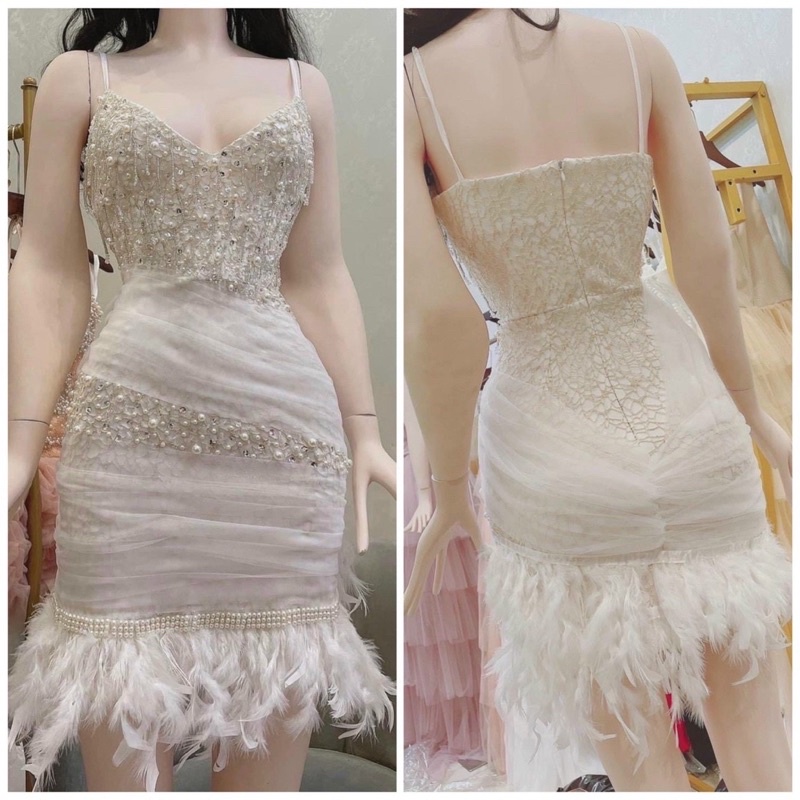 MS1241y ĐẦM BODY LƯỚI NHỆN ĐÍNH LÔNG VŨ KẾT P-L TUA RUA CAO CẤP full size S/M/L/xL