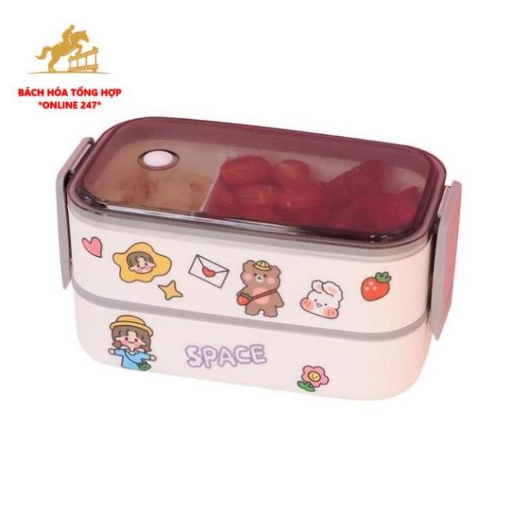 Hộp Đựng Cơm Văn Phòng, Cặp Lồng Đựng Cơm Văn Phòng 2 Tầng Hàn Quốc Tặng Kèm Sticker Dán, Dùng Được Cho Lò Vi Sóng