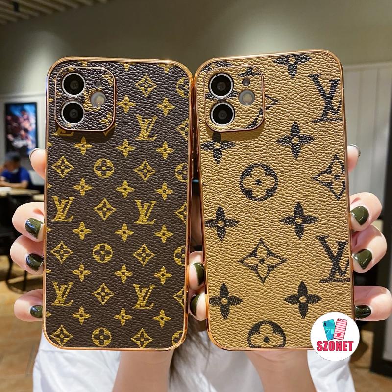 Ốp lưng cạnh thẳng họa tiết LV bảo vệ camera thích hợp cho iPhone 13 12 11 Pro Max Mini XS XR X 8 7 6 6S Plus + SE 2020