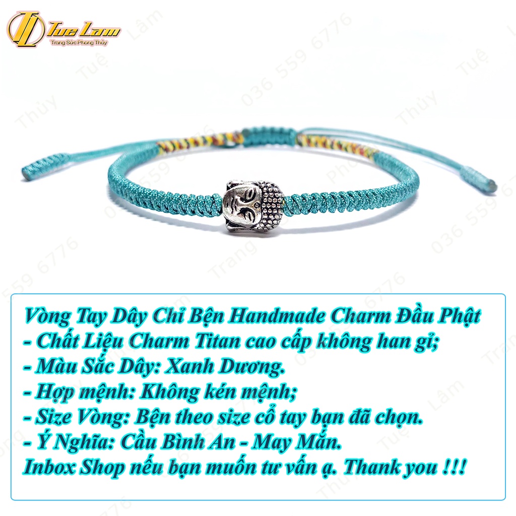 Vòng Tay Chỉ Xanh Dương May Mắn Bện Handmade Charm Mặt Phật Nhỏ - Tuệ Lâm