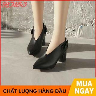 Giày boot nữ cổ thấp 5 phân hàng hiệu rosata hai màu đen nâu ro183