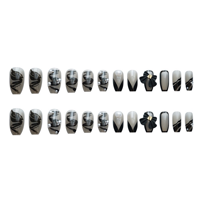 Set 24 móng giả D096 đính đá cao cấp, hoạ tiết độc đáo ( Tặng kèm keo và dũa )