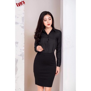 Áo sơ mi nữ màu đen uni qlo dài tay