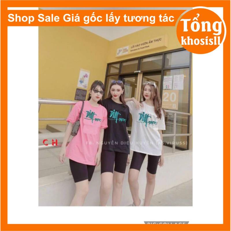 áo thun tay lỡ chữ kí xanh + quần lửng trơn