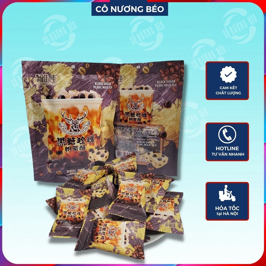Bánh Trà sữa trân châu đường đen gói 208g - Đồ ăn vặt cô nương béo