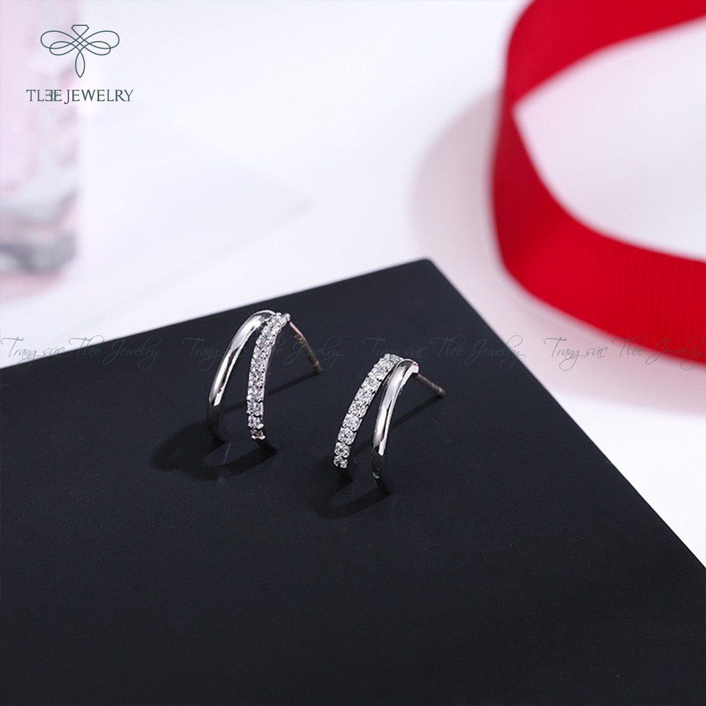 Khuyên tai bạc nữ TLEE móc kép cá tính nạm đá sang trọng NCJ B0199
