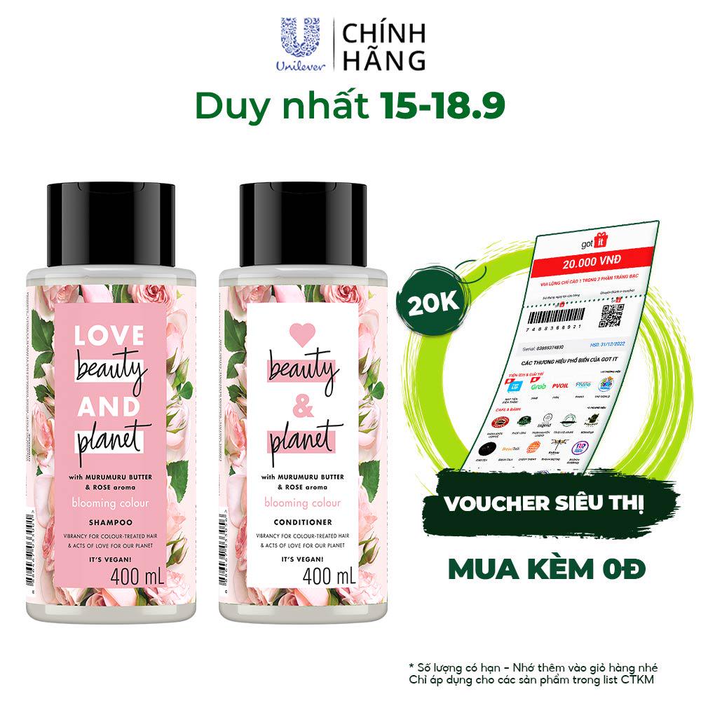 Bộ Sản Phẩm Dầu Gội Và Dầu Xả Thể Love Beauty And Planet Cho Tóc Nhuộm 400ml x 2