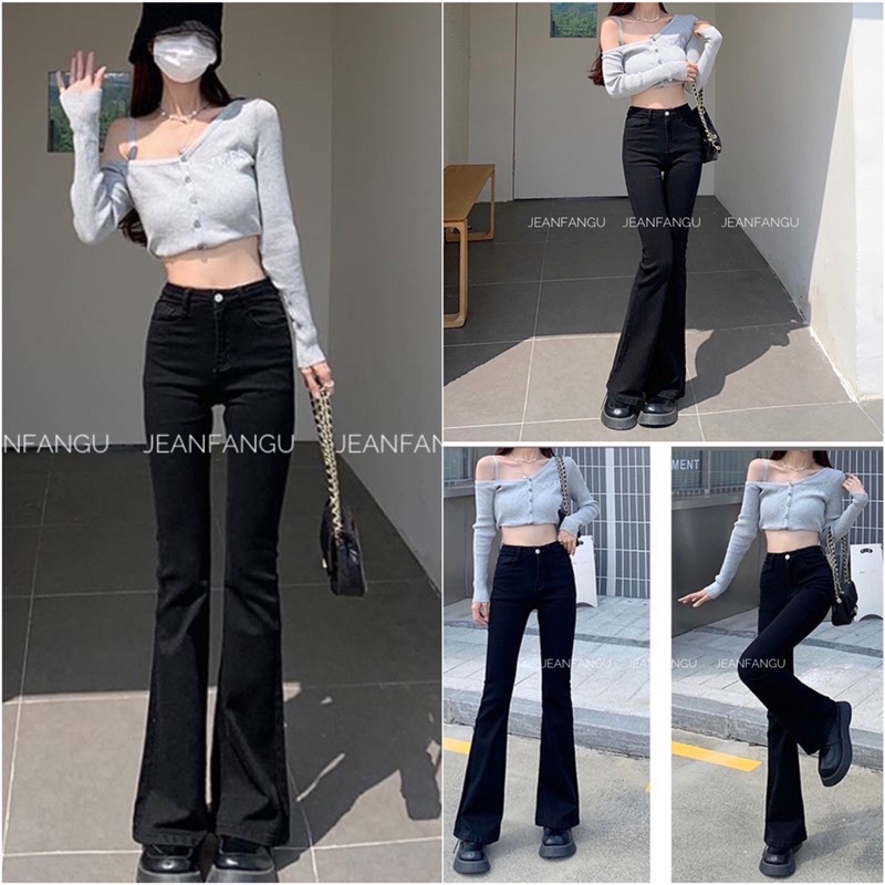 Quầnn ống leo full gấu dài chùm mắt cá chân cạp cao hách dáng mẫu mới , quần bò loe chất lượng cao cấp by JEANFANGU