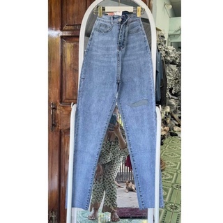 Jeans dài lưng cao co giãn TL rách bẹ xéo