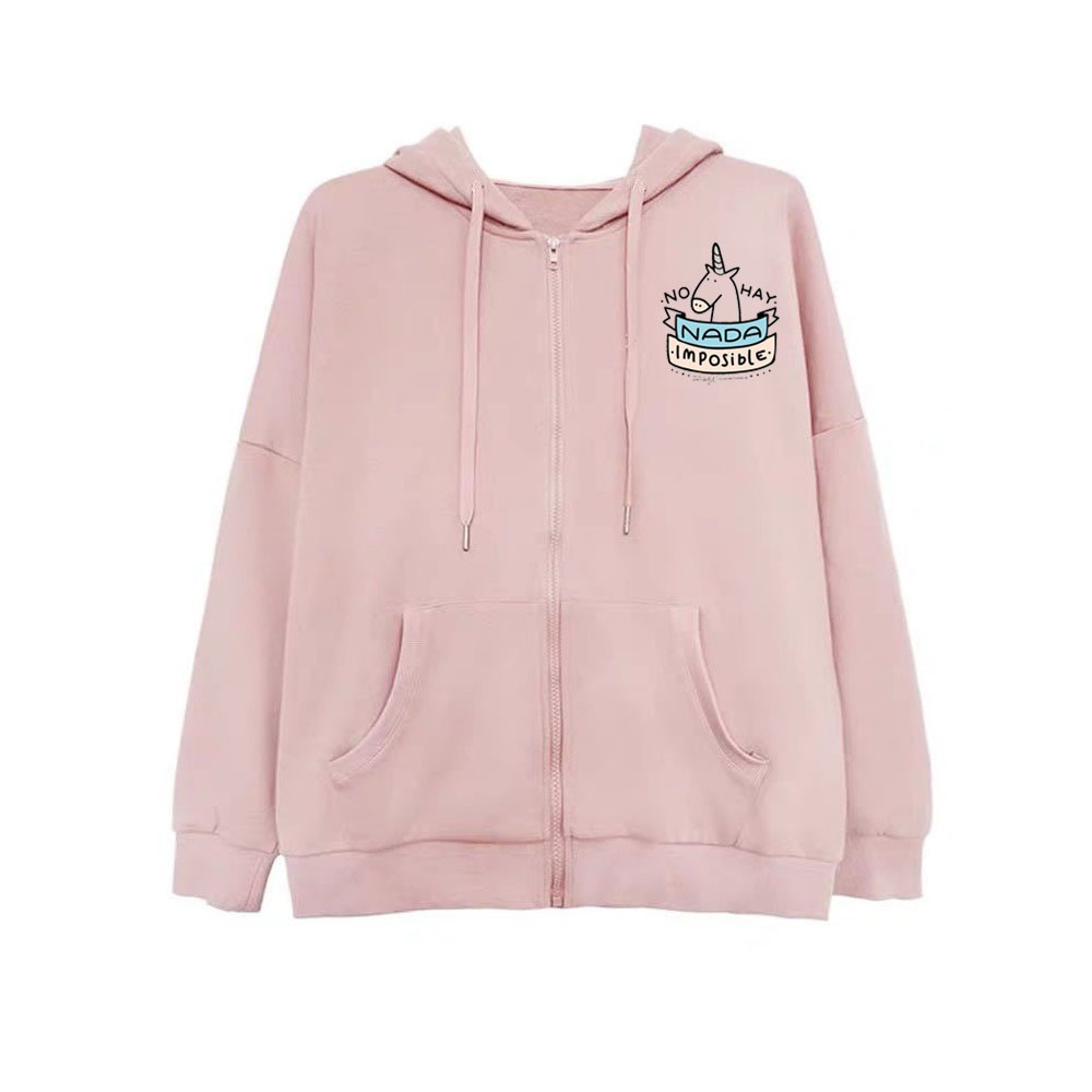 Áo Khoác Khóa Nỉ Nữ Kiểu Dáng Hoodie Mũ Túi Bo Tay Gấu In Logo Ngựa 1 Sừng NADA Mặc Đi Chơi Đi Học