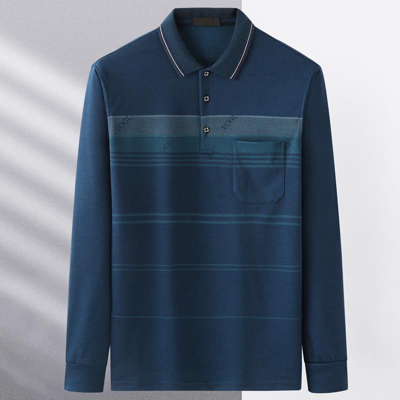 Áo polo Tay Dài Vải cotton Mỏng Kẻ Sọc Thời Trang Mùa Thu Cho Nam Trung Niên