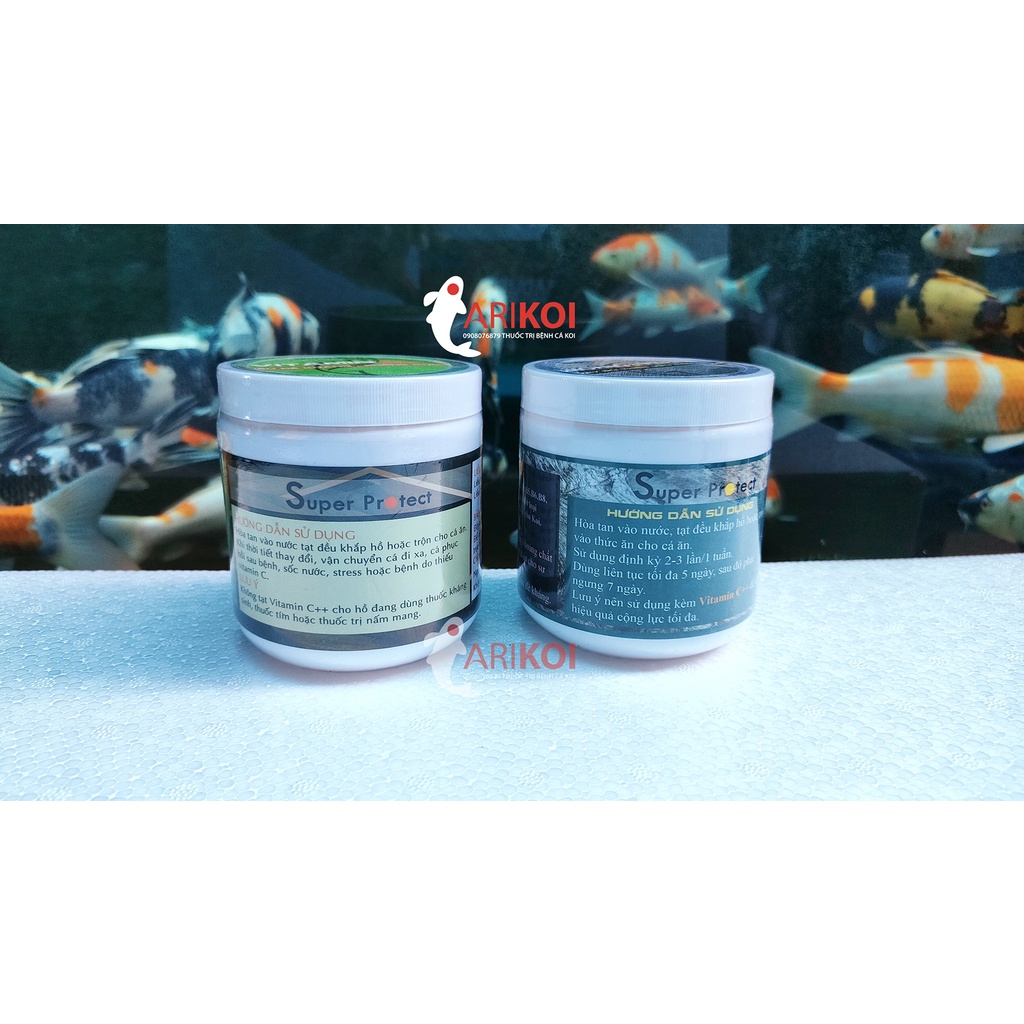 Combo Khoáng&Vitamin Super Protect & Vitamin C++ Super Protect cho cá koi, cá cảnh 2 hũ 300gr