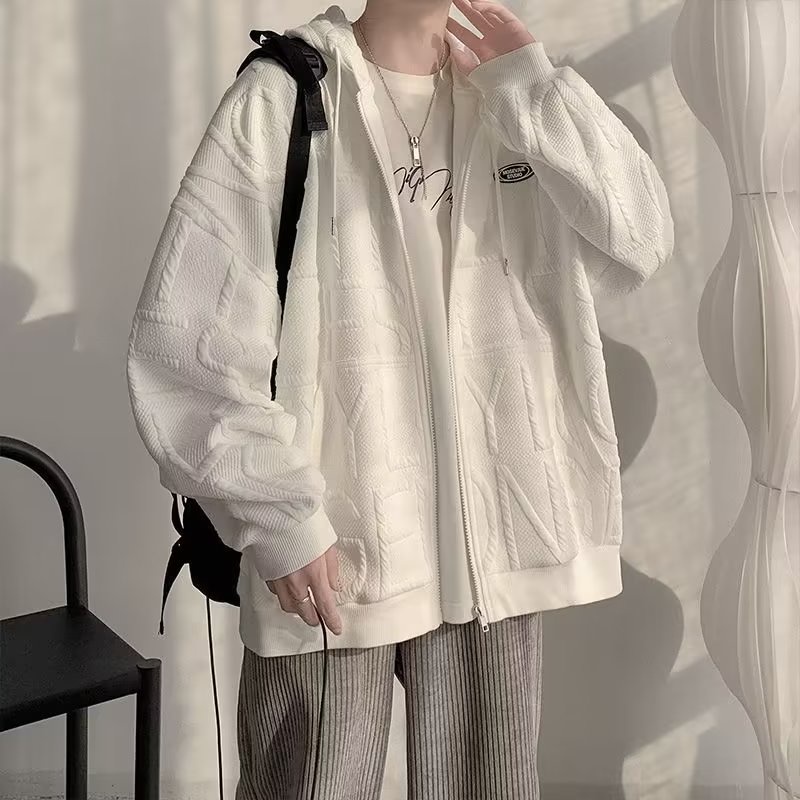 Áo Khoác Sweater Có Mũ Trùm Dáng Rộng Phối Khóa Kéo Kiểu Hồng Kông Thời Trang Thu Đông Cho Nam