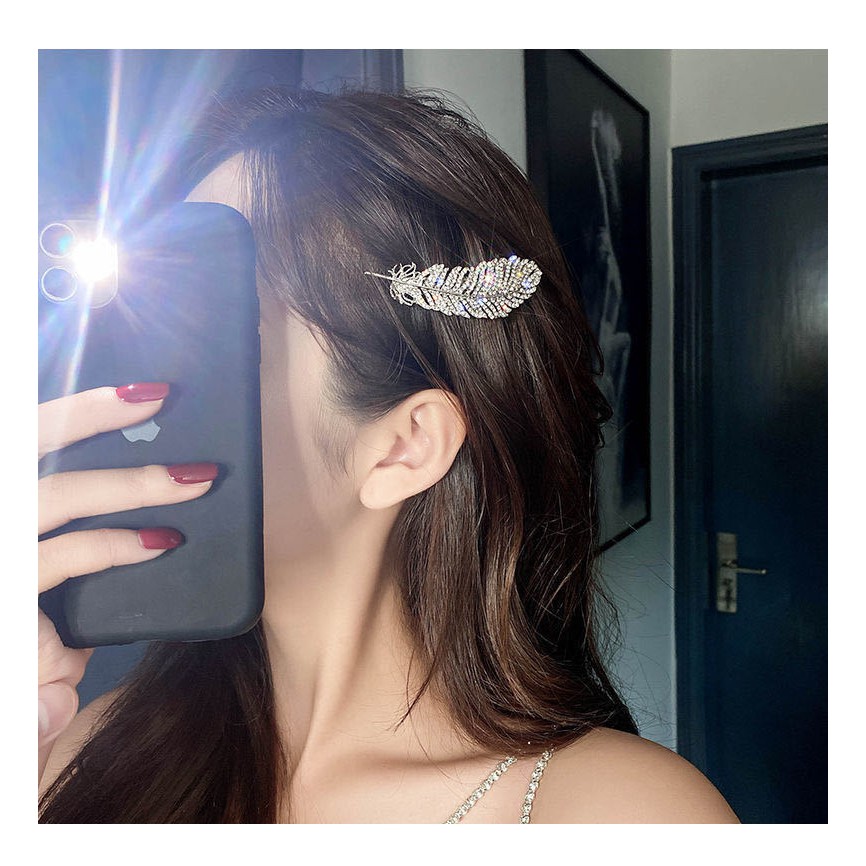 [Hot&amp;Hiếm] 1 kẹp tóc nữ lông vũ đính đá siêu xinh lấp lánh