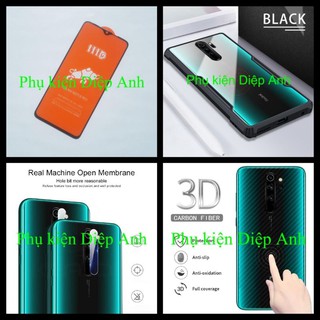 Xiaomi Note 8 Pro | Combo phụ kiện 4 món gồm kính cl  full màn + ốp chống sốc + dán lưng carbon + cl camera