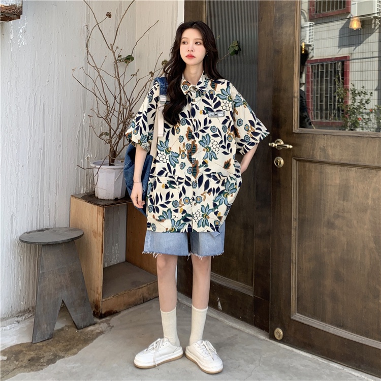 Thời Trang Áo Sơ Mi Ngắn Tay Dáng Rộng In Họa Tiết retro Xinh Xắn Dành Cho Nữ