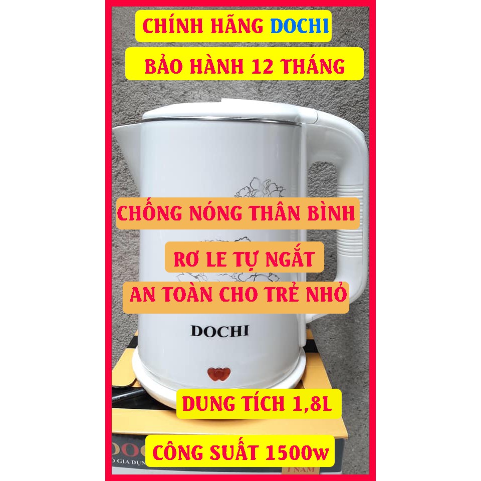 Ấm Siêu Tốc DOCHI DC688 1,8L Inox 304 Vỏ Ngoài Chống Nóng Đun Nước Cực Nhanh 1500W