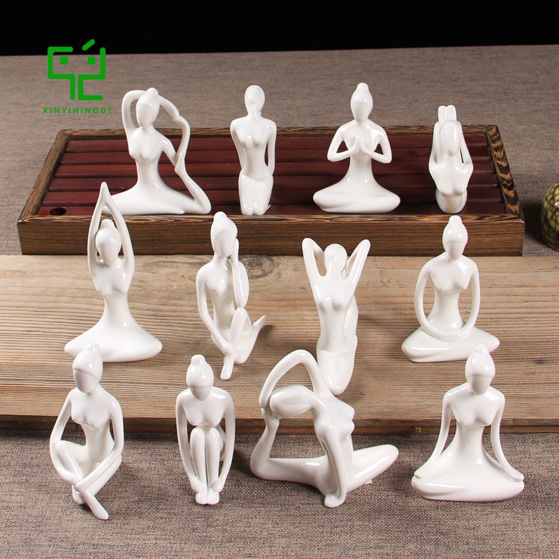 Abstract Art Ceramic Yoga Poses Figurine Porcelain Yoga Lady Figure Statue Home Yoga Studio Decor Ornament #1