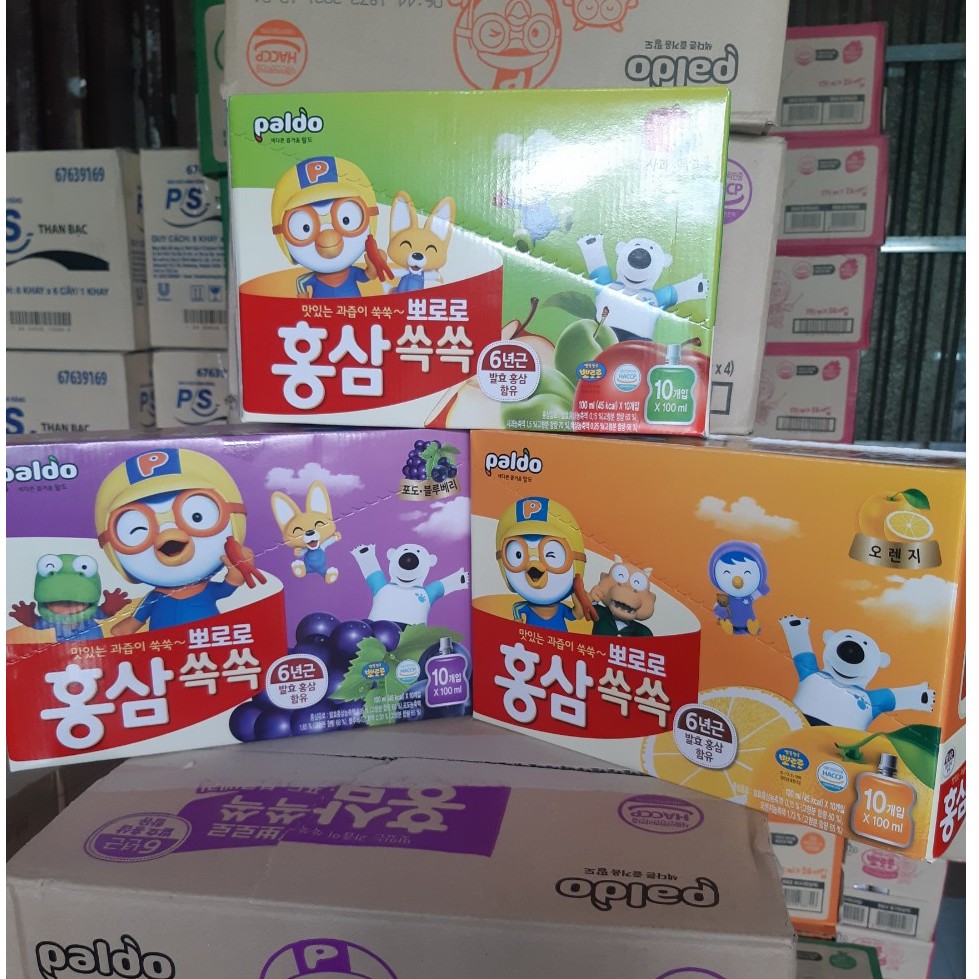 Nước Hồng Sâm trái cây PALDO PORORO Hàn Quốc Túi 100ml