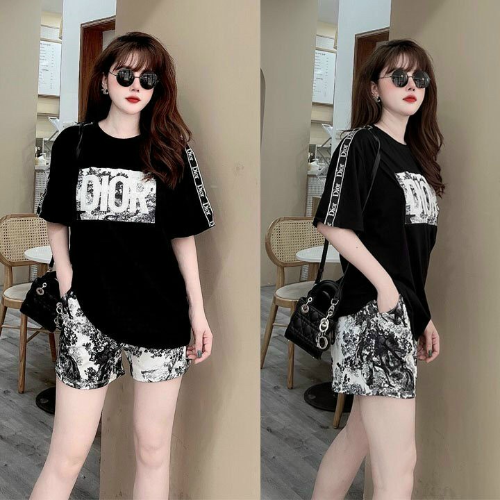 Đồ bộ thun đùi form rộng họa tiết kí tự hiện đại (size 45kg đến 70kg)