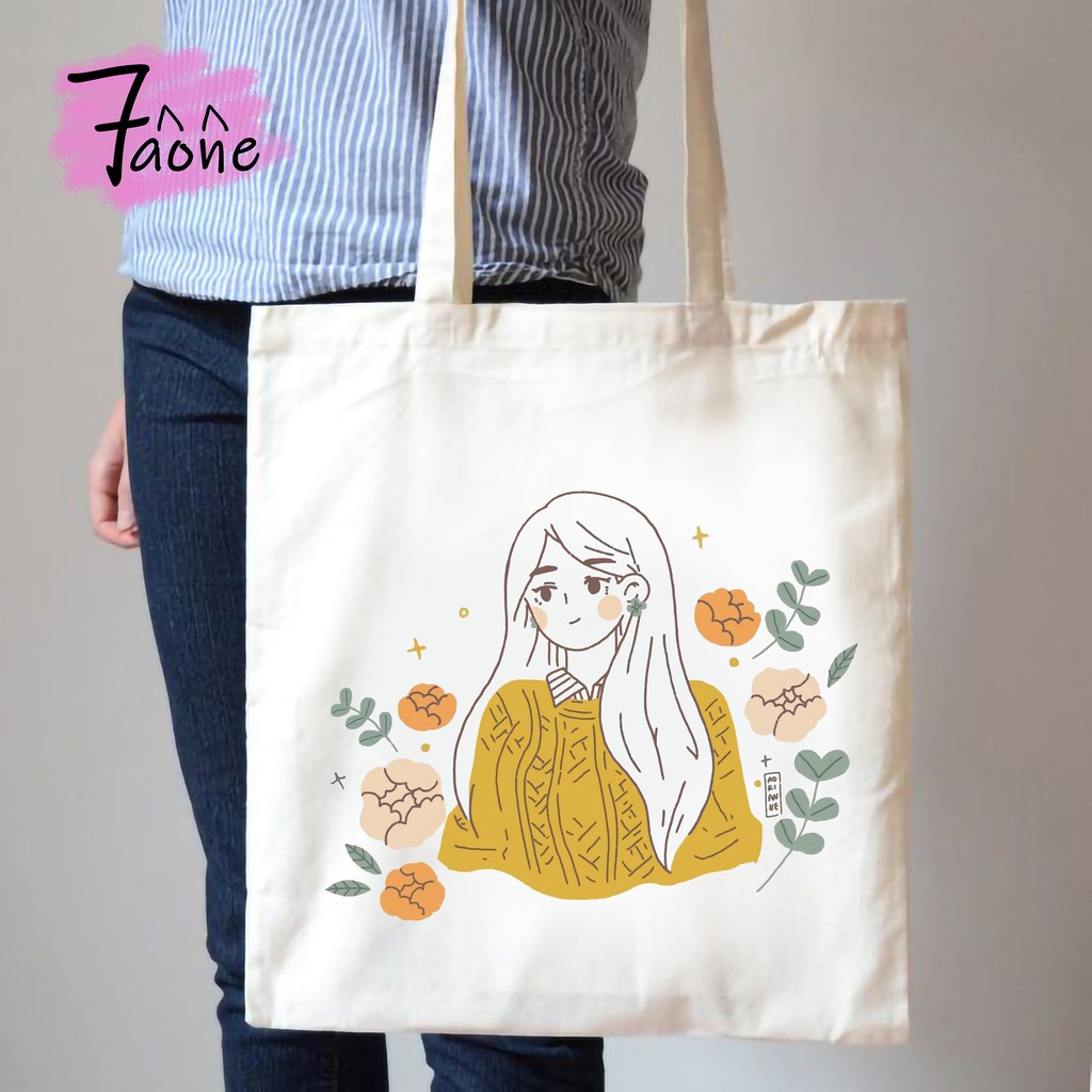 TÚI TOTE VUÔNG NÀNG THƠ ĐEO VAI (CÓ KHÓA + TÚI CON) VẢI CANVAS