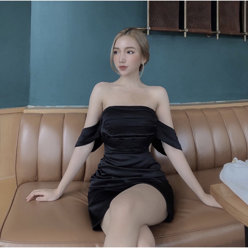 Thanh lý đầm lụa Pháp thiết kế tôn dáng màu đen size M