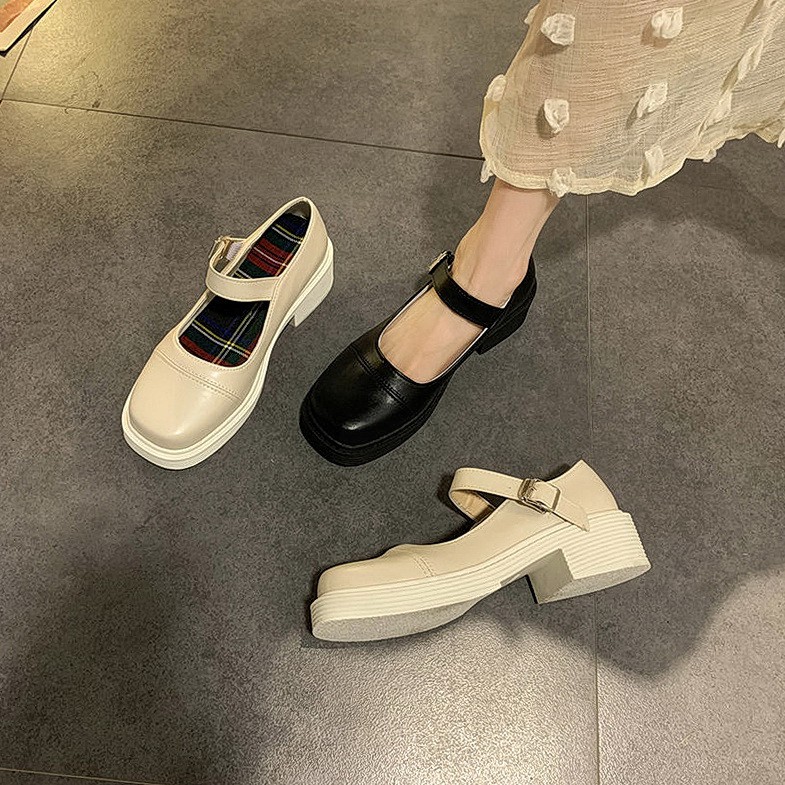 Giày Mary Janes mũi vuông lót vải caro mã H99
