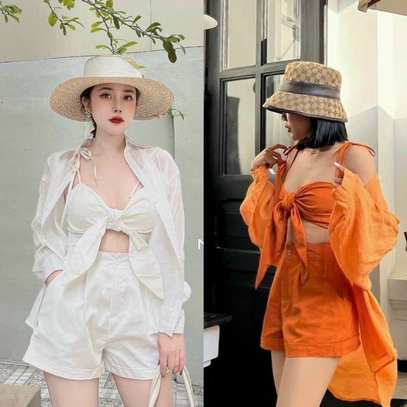 Có mút ngực Set Bộ đũi 3 món cúp 2 dây Nơ 3 món đi du lịch