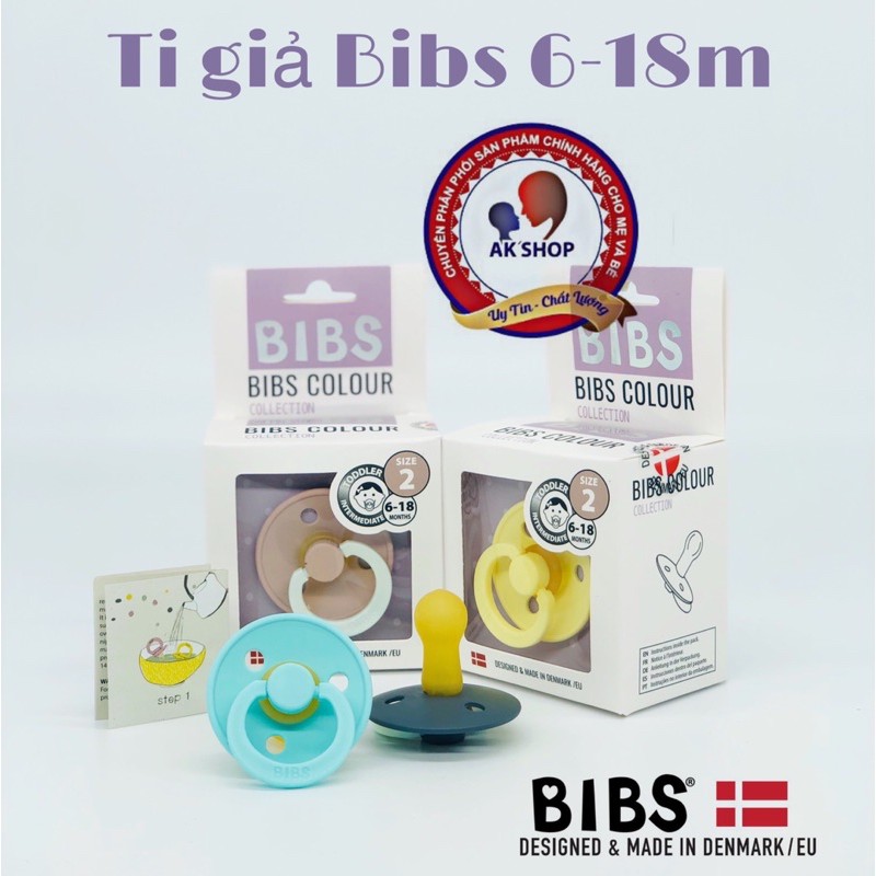 (Tặng dây đeo + nắp trứng) Ti giả Bibs cao su Bibs color 6-18m hàng chính hãng Đan Mạứn