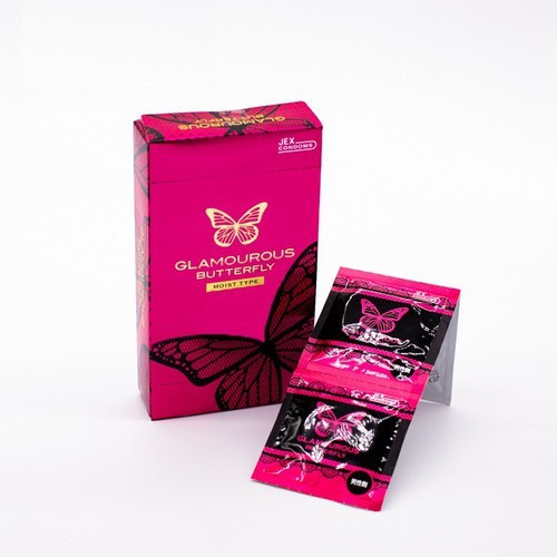 Bao cao su Jex Glamourous Butterfly Moist Type, bcs siêu mỏng nhiều gel kéo dài thời gian