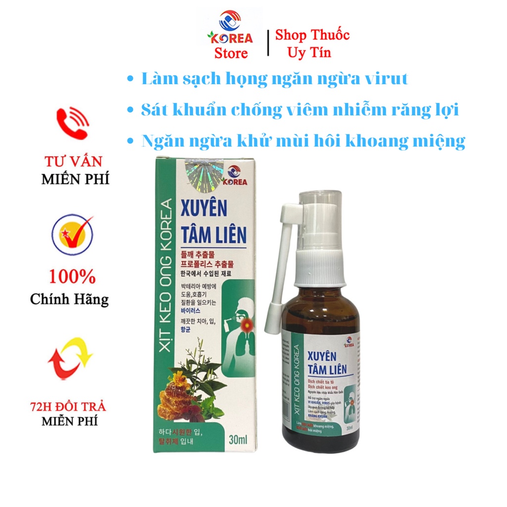 Xịt keo ong Xuyên Tâm Liên KOREA - Ngăn ngừa vi khuẩn trong họng, làm sạch răng miệng, khử mùi hôi miệng