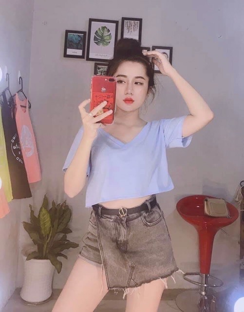 Áo thun croptop cổ V (cổ tim)- hàng đẹp,hình cuối chụp thật | BigBuy360 - bigbuy360.vn