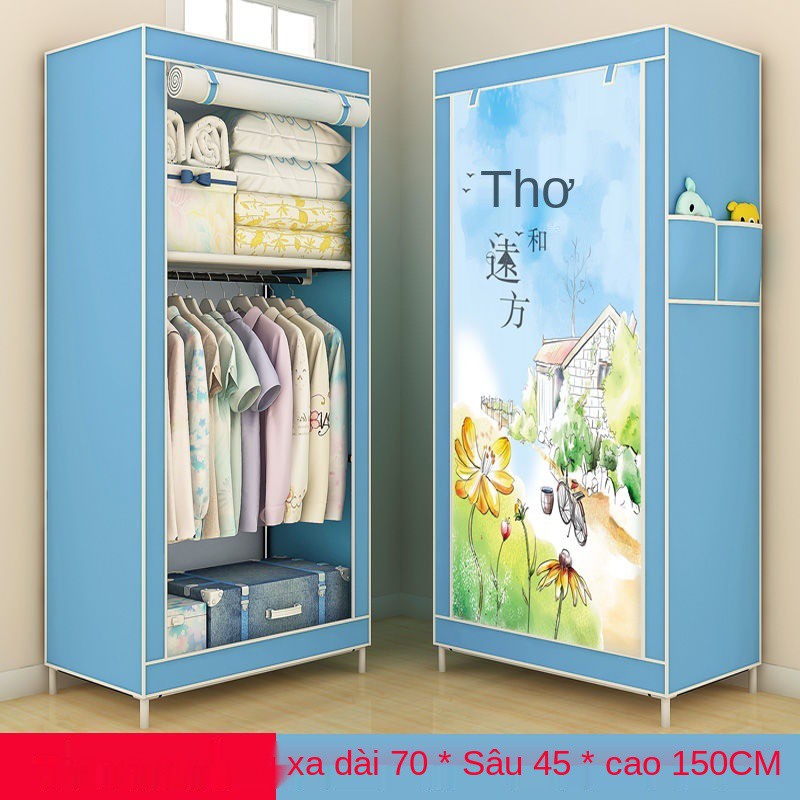 tủ quần áo đơn giản tủ quần áo nhỏ tủ quần áo ký túc xá đơn tủ quần áo bằng vải cộng với ống thép dày sinh viên tủ treo