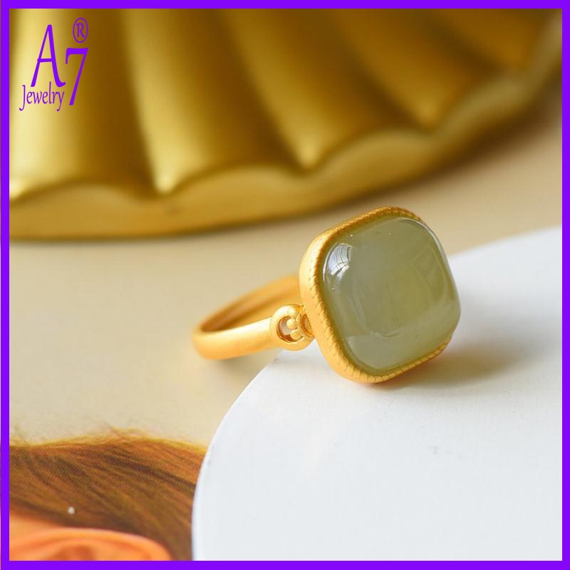 Nhẫn Hở Điều Chỉnh Được Bằng Đá Ngọc Bích Trắng Bạc S925 Phong Cách Cổ Điển Cho Nam Và Nữ