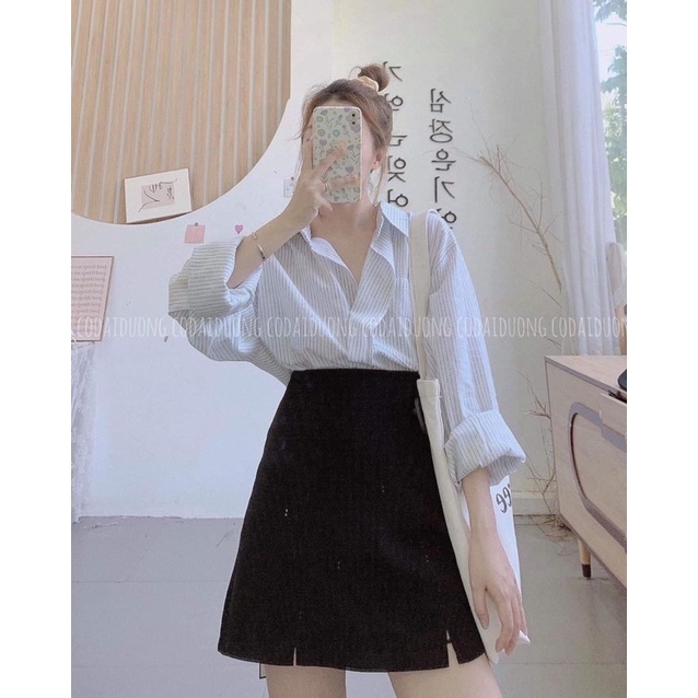 Áo sơ mi CỔ BẺ dài tay ba màu xinh