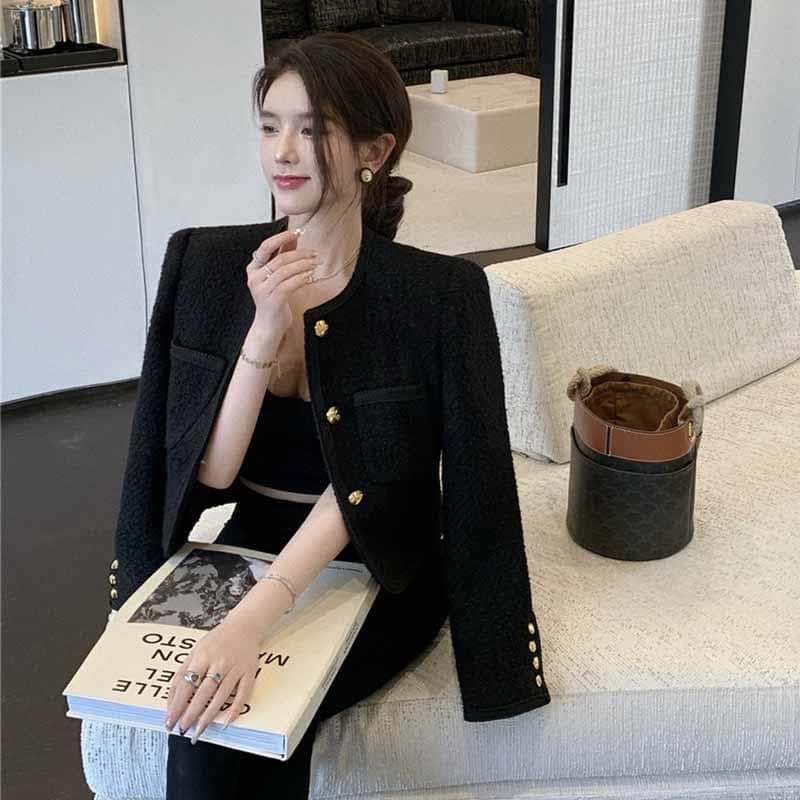 [TRẢ ORDER] Áo dạ tweed nữ đen ba cúc chất siêu đẹp. | BigBuy360 - bigbuy360.vn