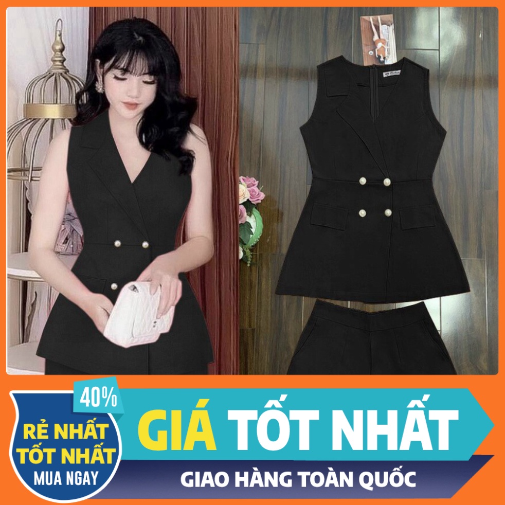 Set bộ vest nguyên bộ quần short áo vest ngắn tay phối 4 nút xinh xẻo J1157